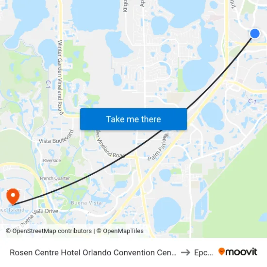 Rosen Centre Hotel Orlando Convention Center to Epcot map