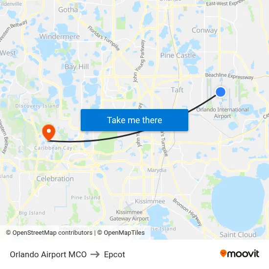 Orlando Airport MCO to Epcot map
