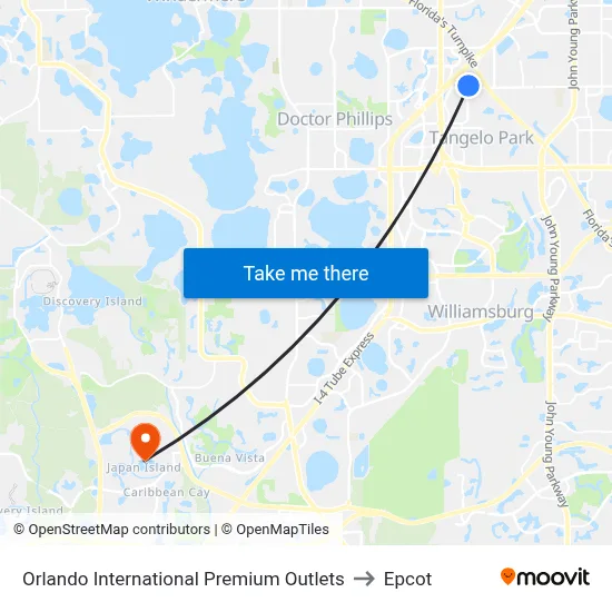 Orlando International Premium Outlets to Epcot map