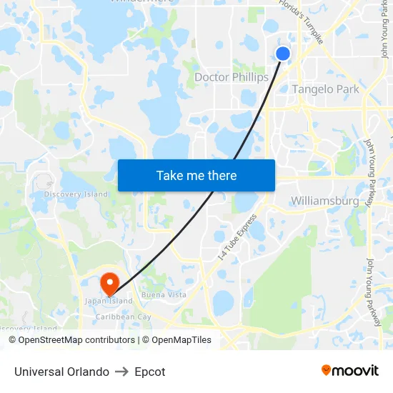 Universal Orlando to Epcot map