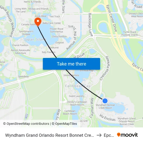 Wyndham Grand Orlando Resort Bonnet Creek to Epcot map