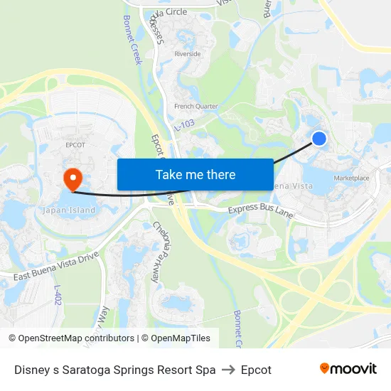 Disney s Saratoga Springs Resort Spa to Epcot map