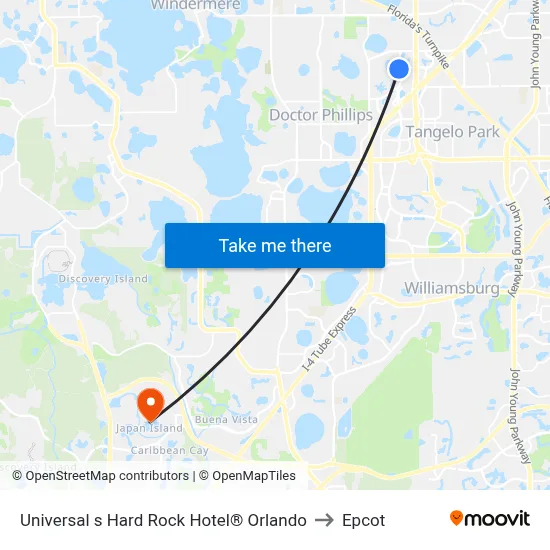 Universal s Hard Rock Hotel® Orlando to Epcot map