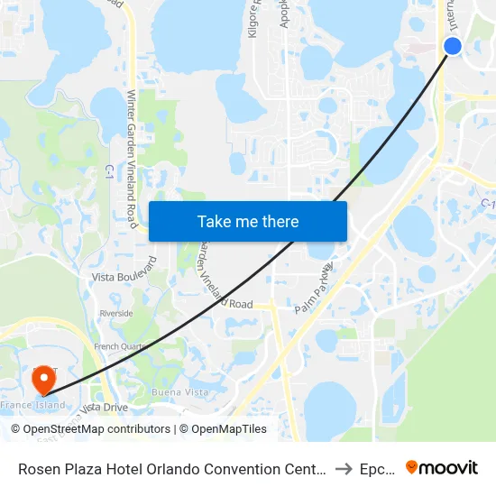 Rosen Plaza Hotel Orlando Convention Center to Epcot map