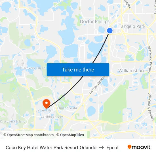 Coco Key Hotel Water Park Resort Orlando to Epcot map