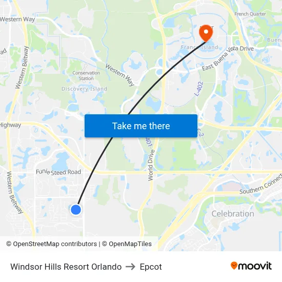 Windsor Hills Resort Orlando to Epcot map