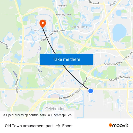 Old Town amusement park to Epcot map