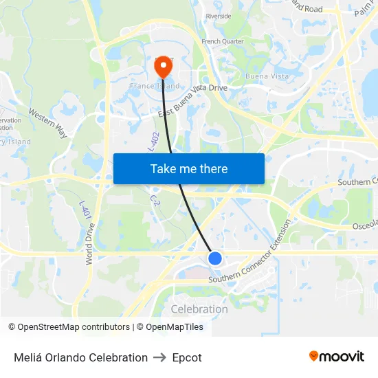 Meliá Orlando Celebration to Epcot map