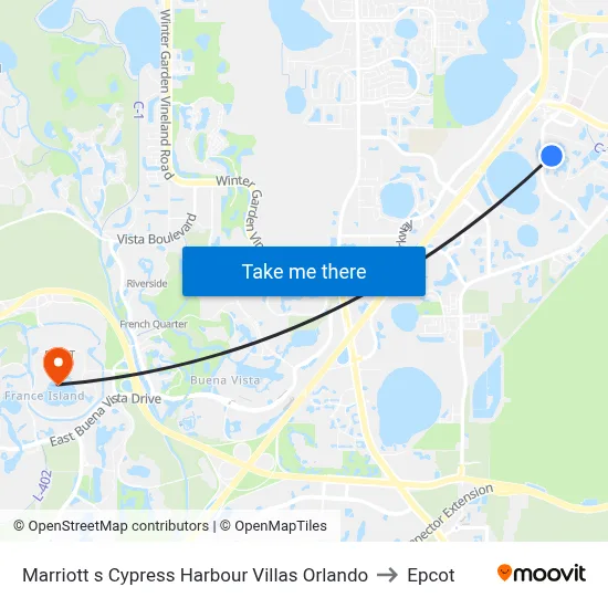 Marriott s Cypress Harbour Villas Orlando to Epcot map