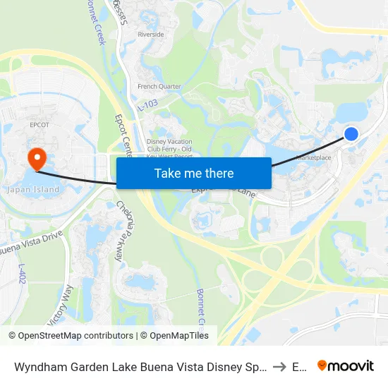 Wyndham Garden Lake Buena Vista Disney Springs® Resort Area Orlando to Epcot map