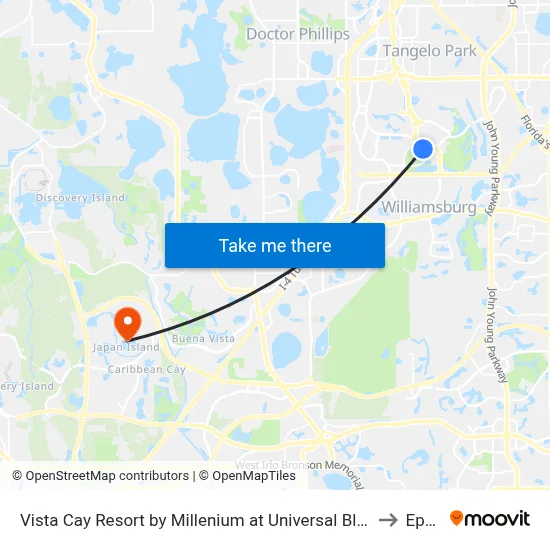 Vista Cay Resort by Millenium at Universal Blvd Orlando to Epcot map