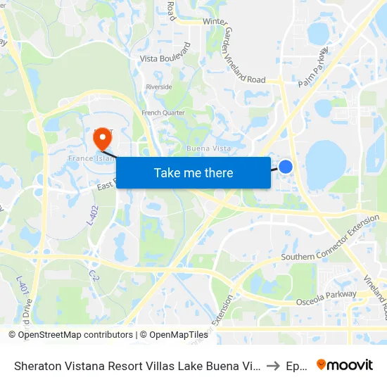 Sheraton Vistana Resort Villas Lake Buena Vista Orlando to Epcot map