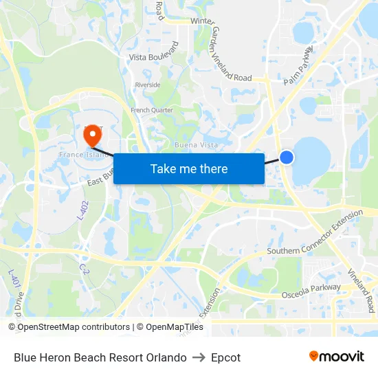 Blue Heron Beach Resort Orlando to Epcot map