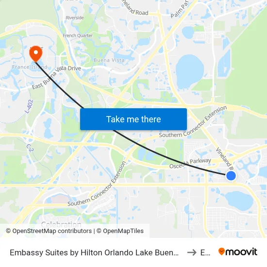 Embassy Suites by Hilton Orlando Lake Buena Vista South Kissimmee to Epcot map