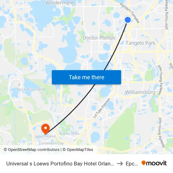 Universal s Loews Portofino Bay Hotel Orlando to Epcot map