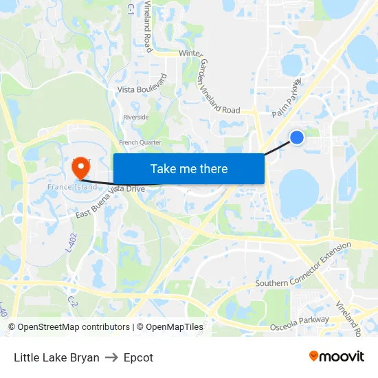 Little Lake Bryan to Epcot map