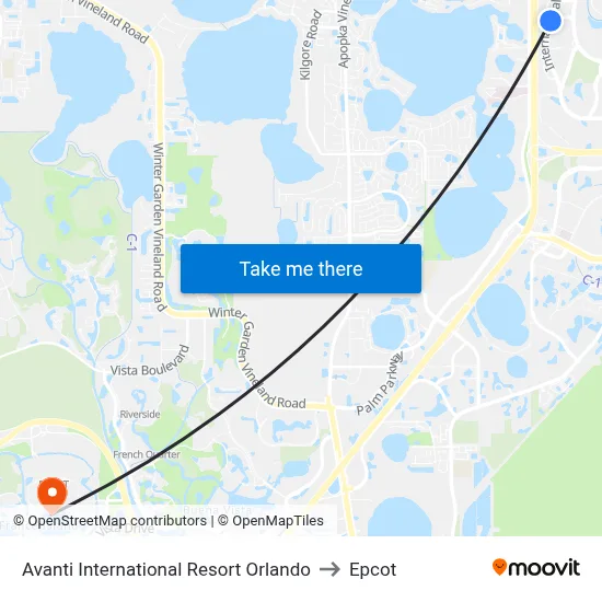 Avanti International Resort Orlando to Epcot map