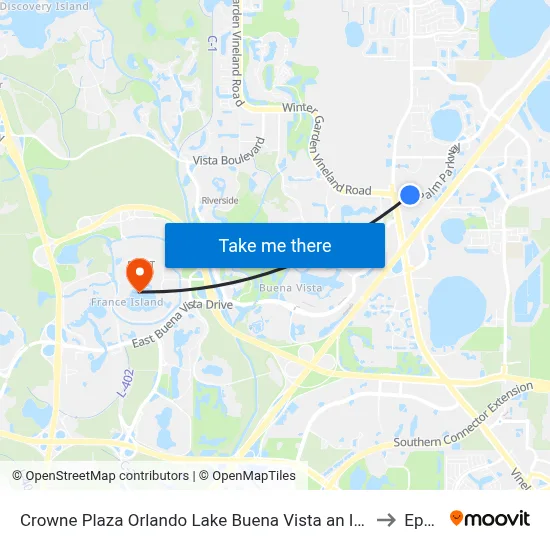 Crowne Plaza Orlando Lake Buena Vista an IHG Hotel to Epcot map