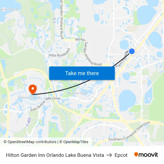 Hilton Garden Inn Orlando Lake Buena Vista to Epcot map