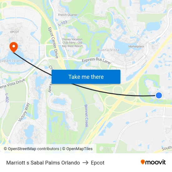 Marriott s Sabal Palms Orlando to Epcot map