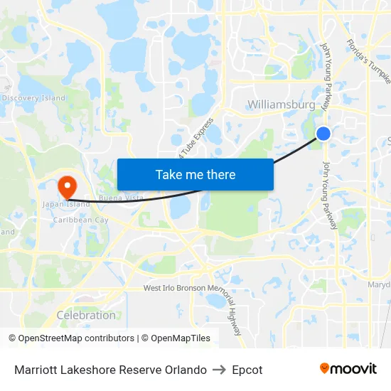 Marriott Lakeshore Reserve Orlando to Epcot map