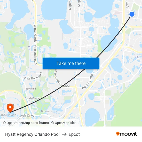 Hyatt Regency Orlando Pool to Epcot map