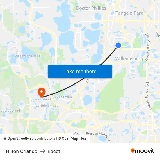 Hilton Orlando to Epcot map