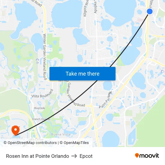 Rosen Inn at Pointe Orlando to Epcot map