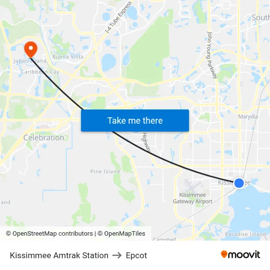 Kissimmee Amtrak Station to Epcot map