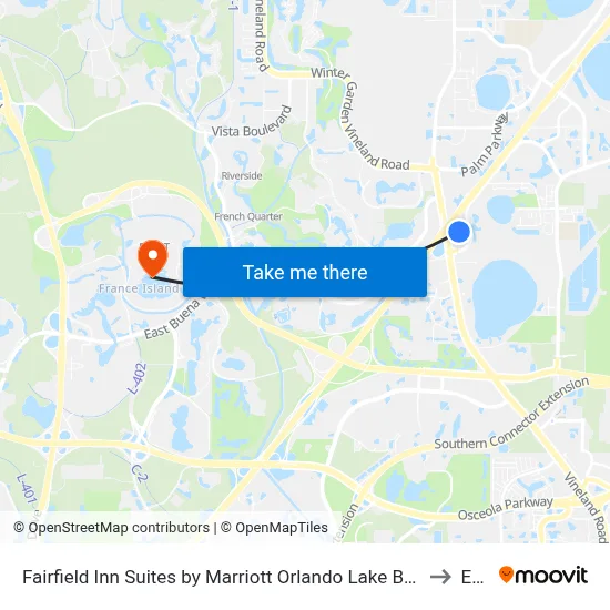 Fairfield Inn Suites by Marriott Orlando Lake Buena Vista in the Marriott Village to Epcot map