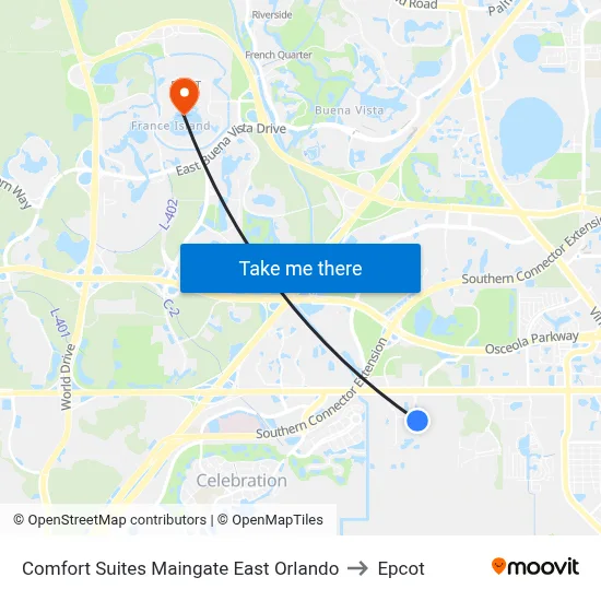 Comfort Suites Maingate East Orlando to Epcot map