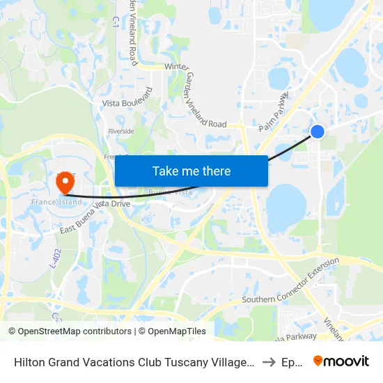 Hilton Grand Vacations Club Tuscany Village Orlando to Epcot map