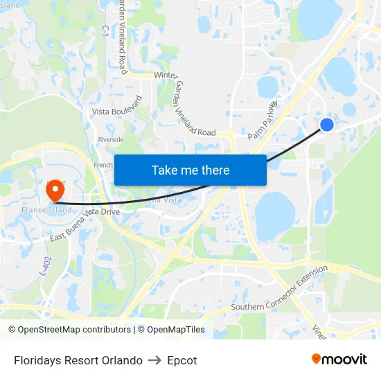 Floridays Resort Orlando to Epcot map