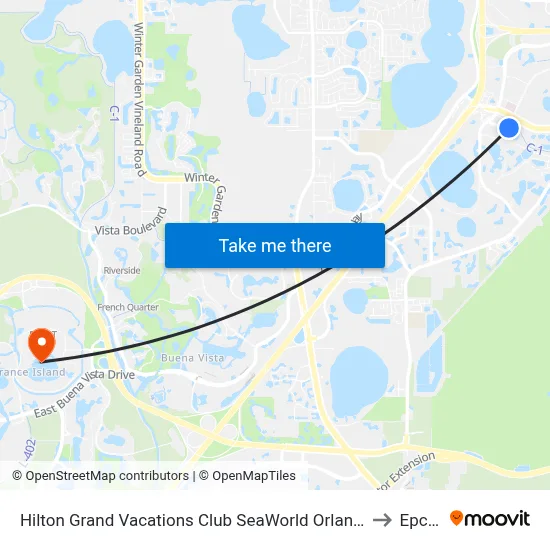 Hilton Grand Vacations Club SeaWorld Orlando to Epcot map