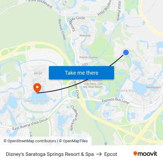 Disney's Saratoga Springs Resort & Spa to Epcot map