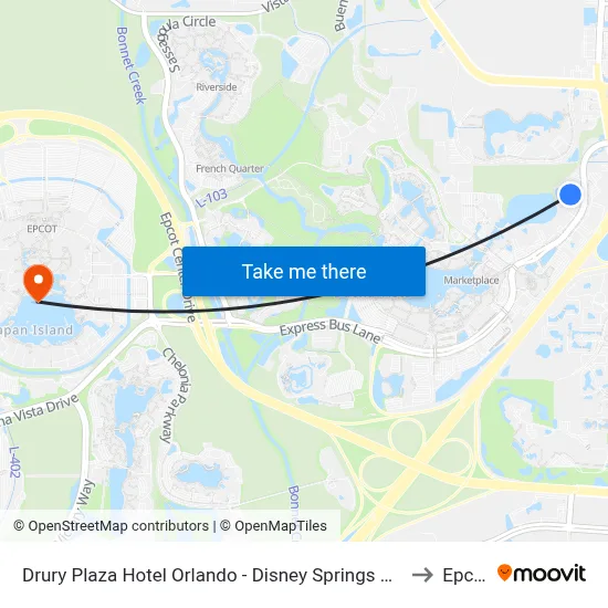 Drury Plaza Hotel Orlando - Disney Springs Area to Epcot map