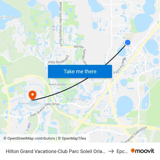 Hilton Grand Vacations-Club Parc Soleil Orlando to Epcot map