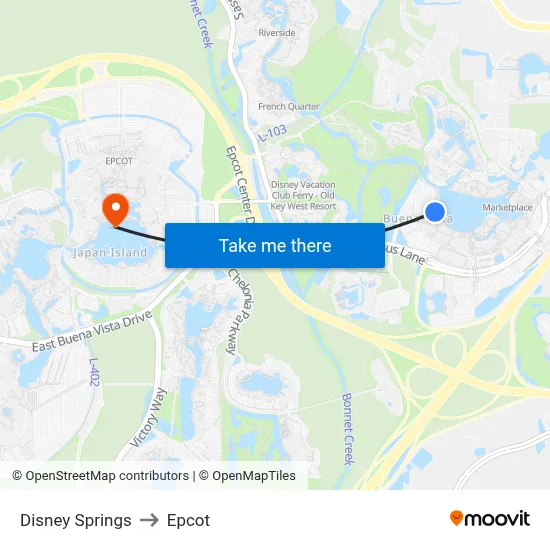 Disney Springs to Epcot map