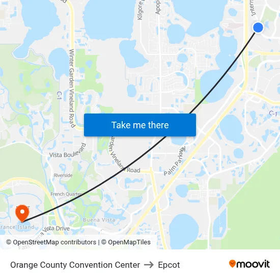 Orange County Convention Center to Epcot map