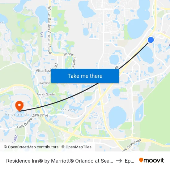 Residence Inn® by Marriott® Orlando at SeaWorld® to Epcot map