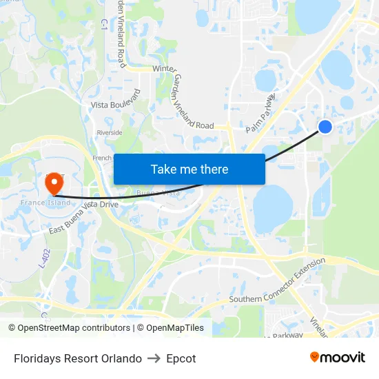 Floridays Resort Orlando to Epcot map
