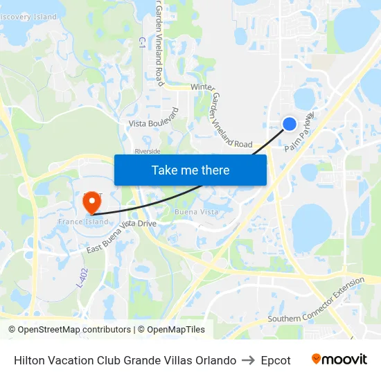 Hilton Vacation Club Grande Villas Orlando to Epcot map
