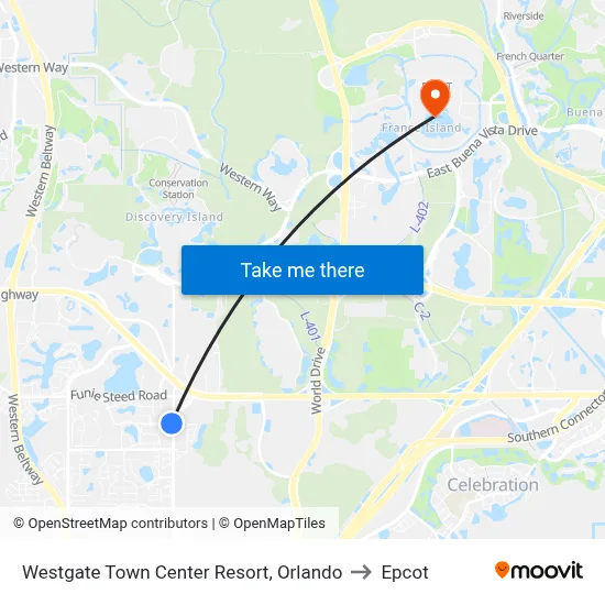 Westgate Town Center Resort, Orlando to Epcot map