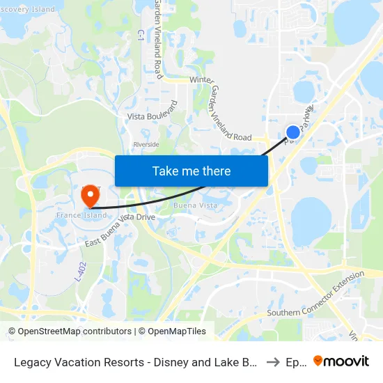 Legacy Vacation Resorts - Disney and Lake Buena Vista, Orlando to Epcot map