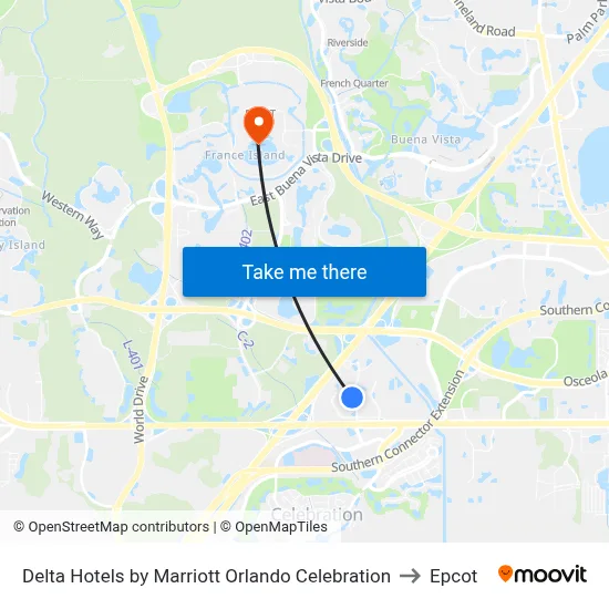 Delta Hotels by Marriott Orlando Celebration to Epcot map
