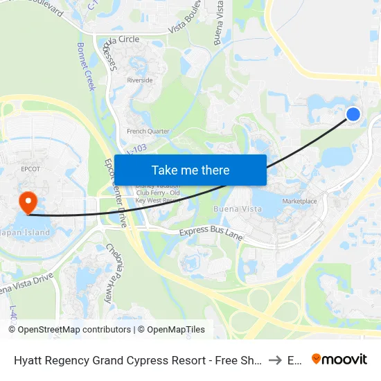 Hyatt Regency Grand Cypress Resort - Free Shuttle to Theme Parks!, Orlando to Epcot map