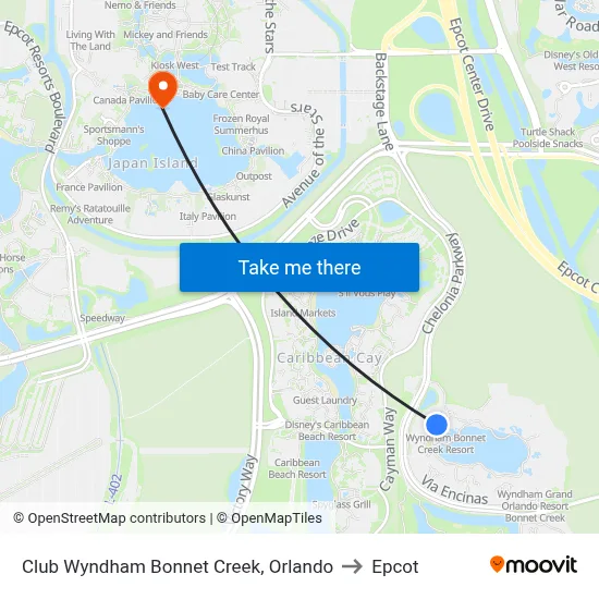 Club Wyndham Bonnet Creek, Orlando to Epcot map