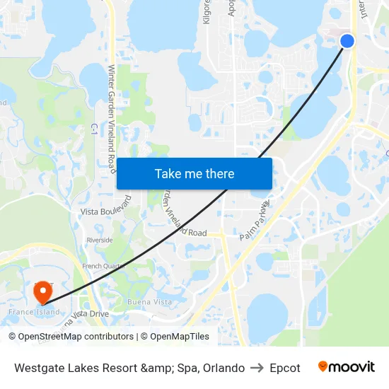 Westgate Lakes Resort &amp; Spa, Orlando to Epcot map