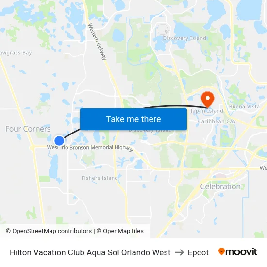 Hilton Vacation Club Aqua Sol Orlando West to Epcot map