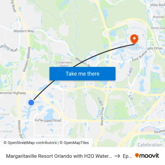 Margaritaville Resort Orlando with H2O Waterpark, Kissimmee to Epcot map
